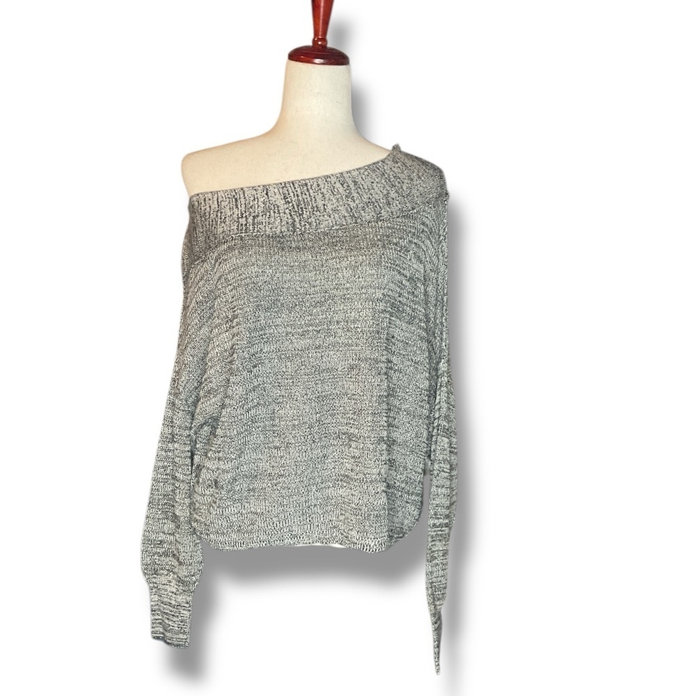 Free People Black & White Marled Off Shoulder Boatneck Sweater Size XSmall